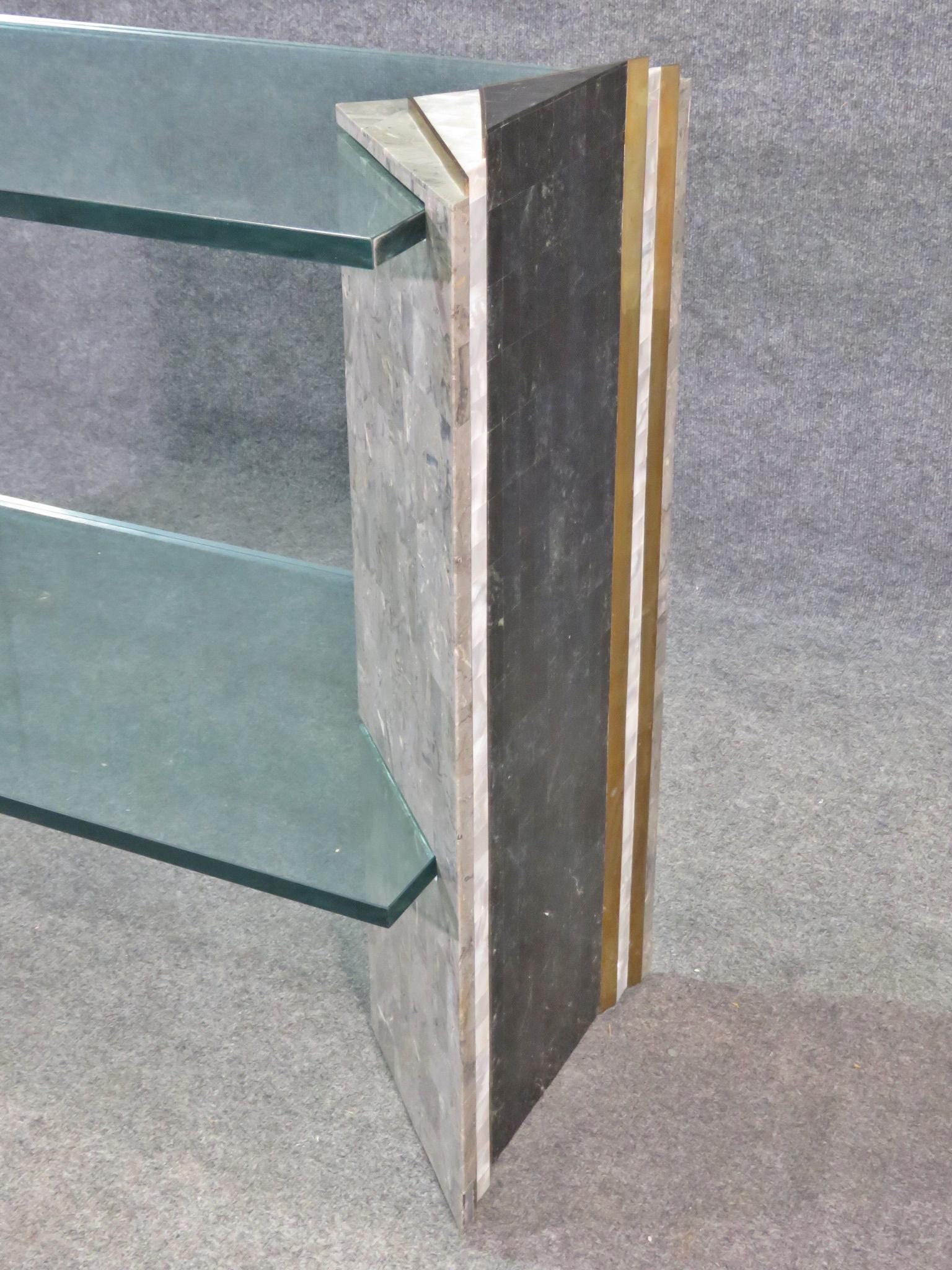 Glass Top Console Table in the Style of Maitland-Smith In Good Condition For Sale In Brooklyn, NY