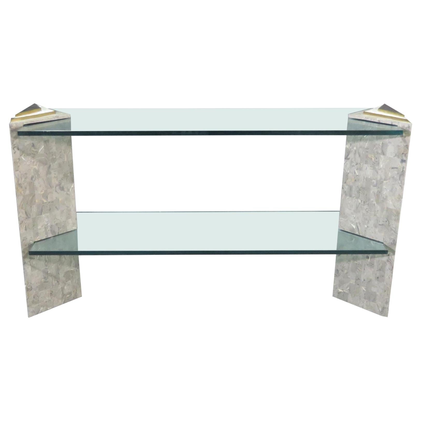 Glass Top Console Table in the Style of Maitland-Smith