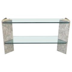 Vintage Glass Top Console Table in the Style of Maitland-Smith