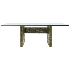 Glass Top Dining Table by Adrian Pearsall,  Abstract, Resin, Faux Bronze Detail