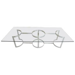 Glass Top Dining Table with Milo Baughman Designed Chrome Base