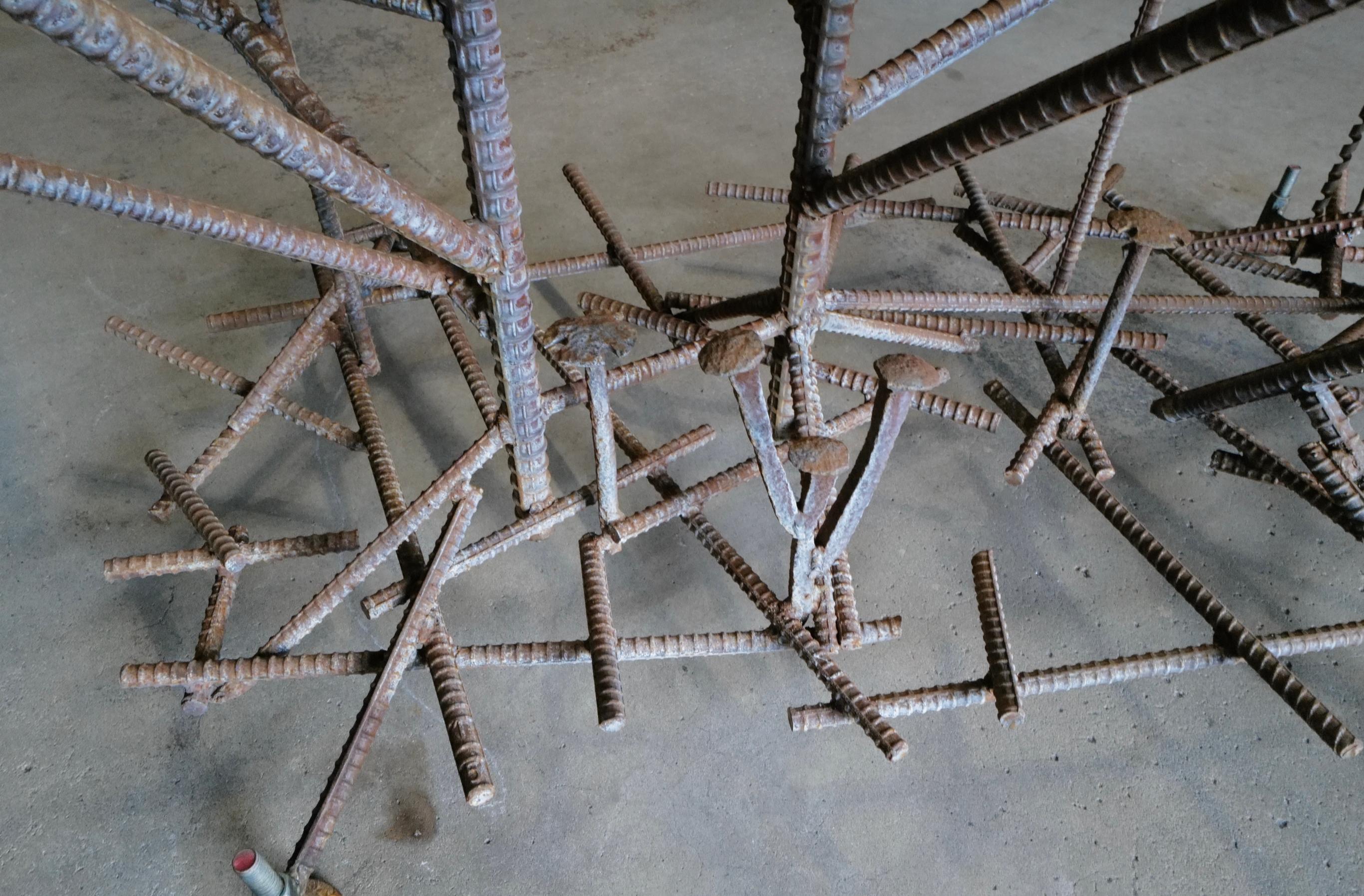 Glass Top Dining Table with One of a Kind Steel Rebar Base For Sale 1