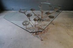 Glass Top Dining Table with One of a Kind Steel Rebar Base