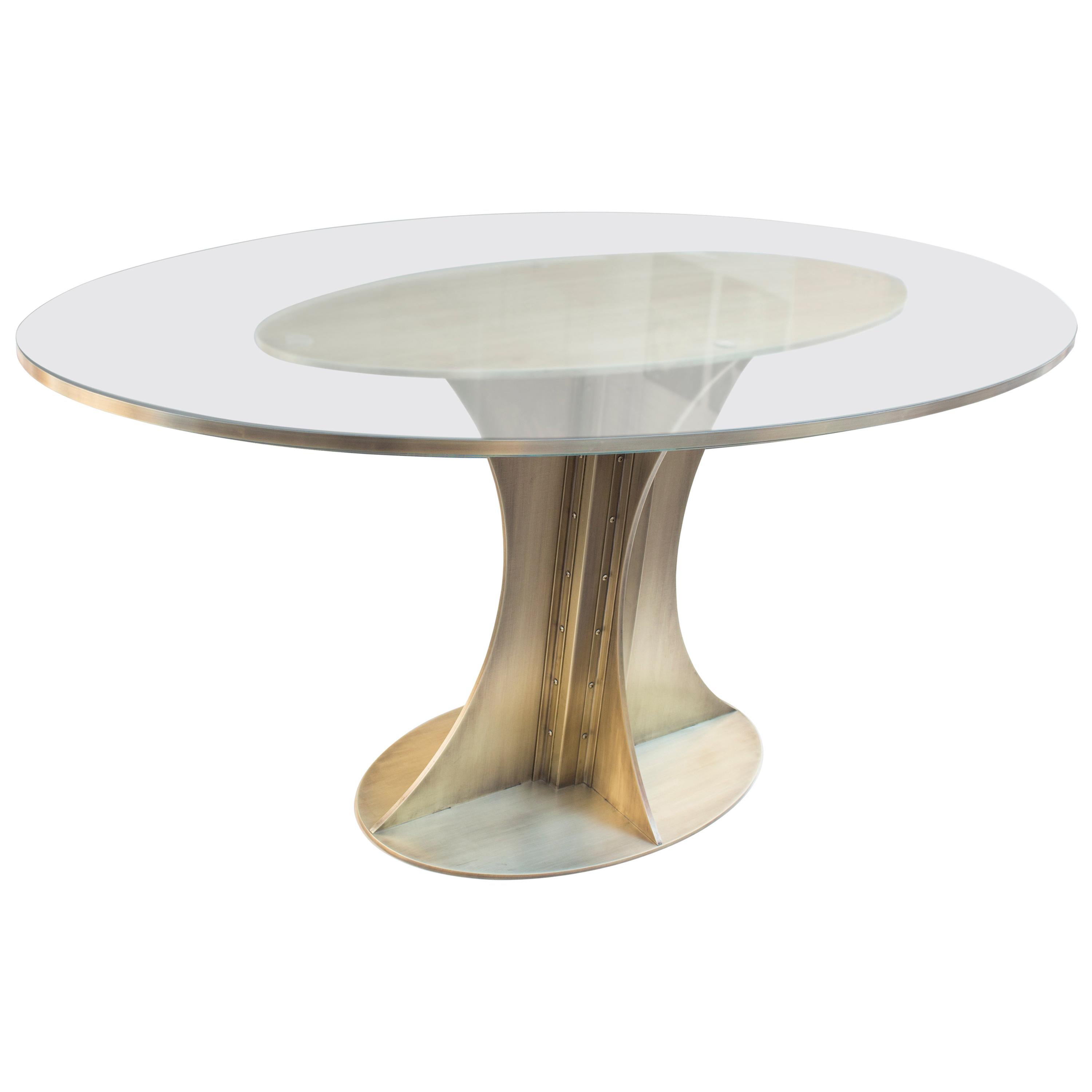 Glass Top Empire Brass Breakfast Table by Mark Jupiter For Sale