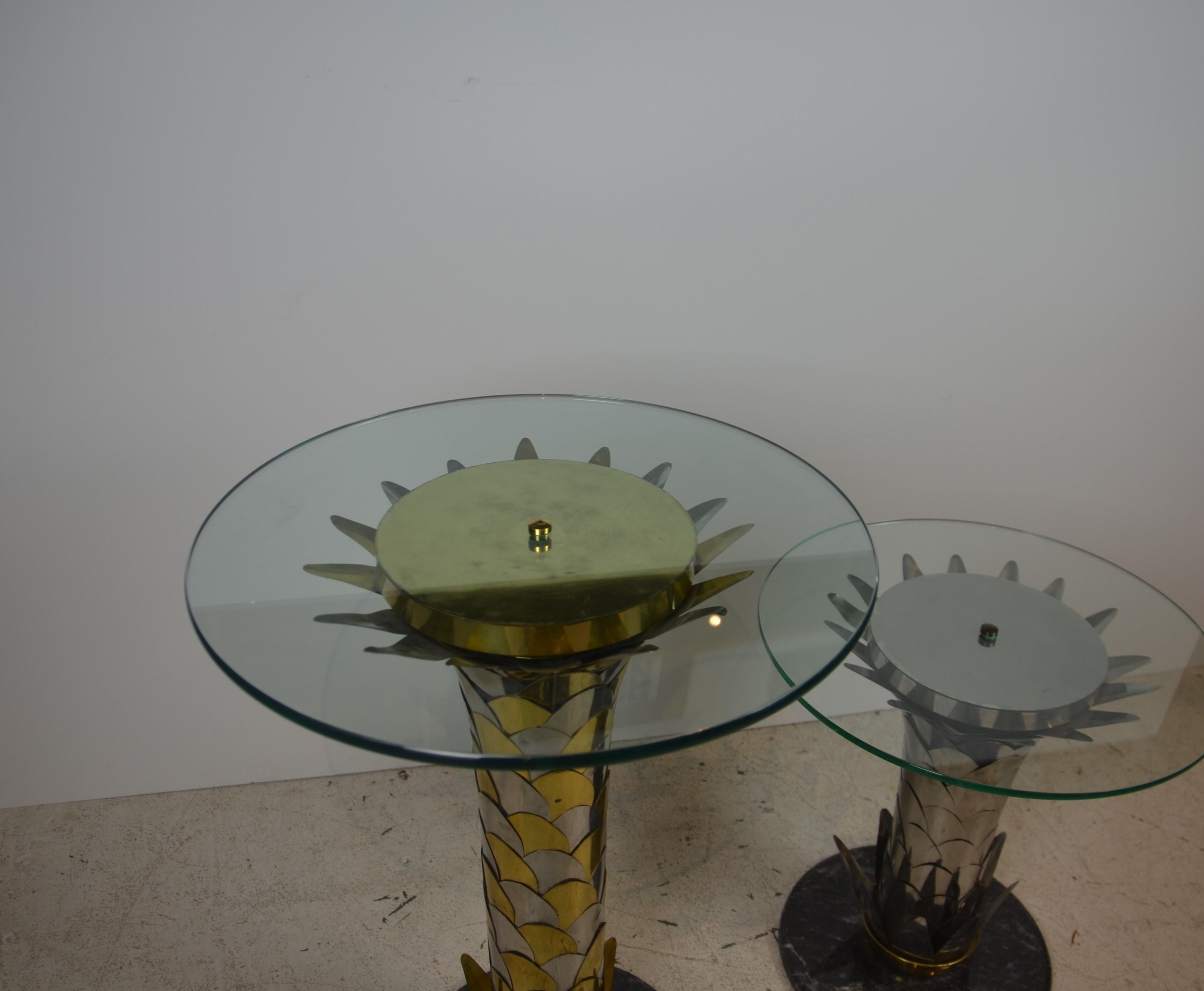 Italian Glass Top End Tables Set of 2 For Sale