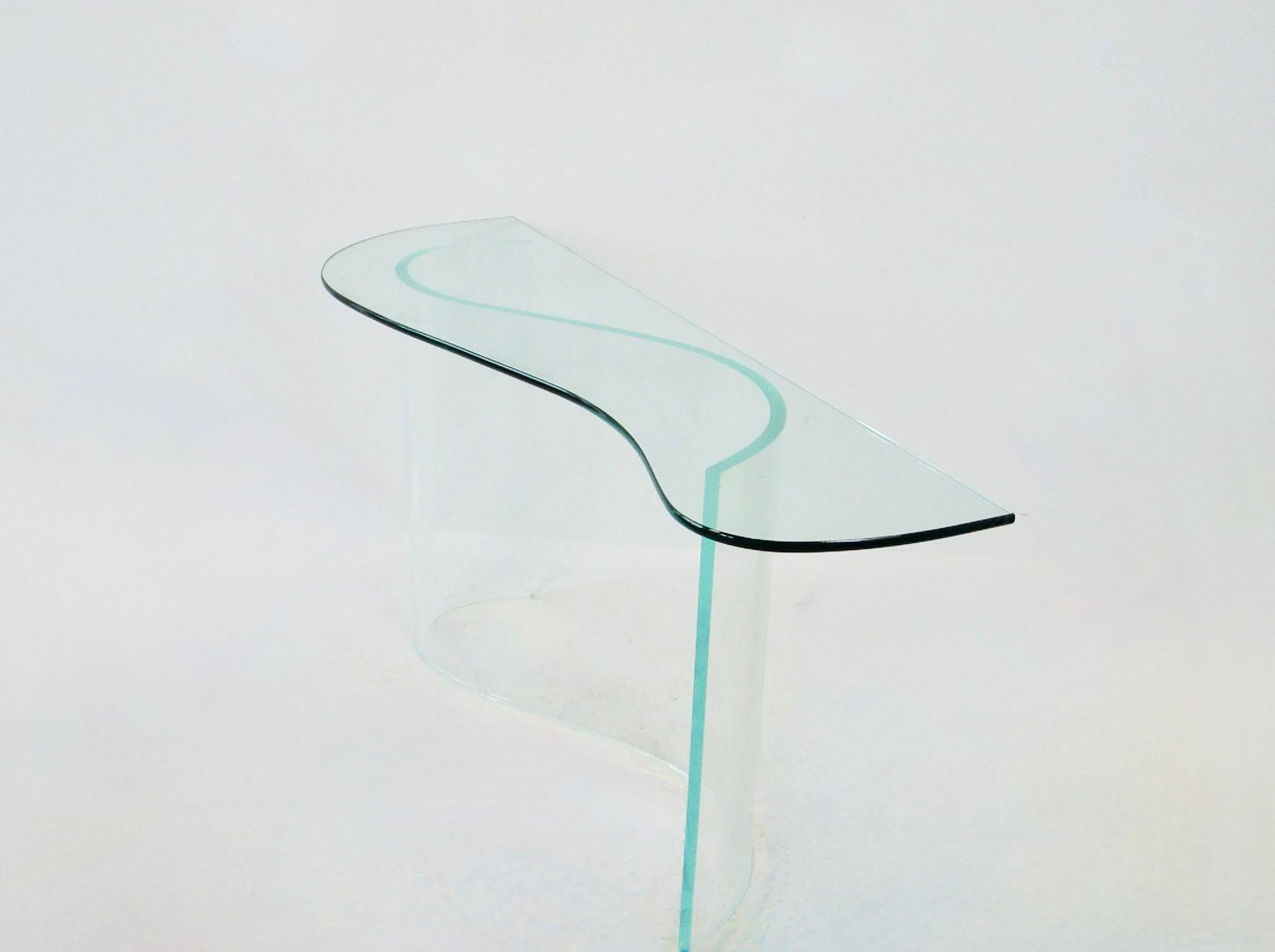Glass top entryway console table on lucite wave base For Sale 3
