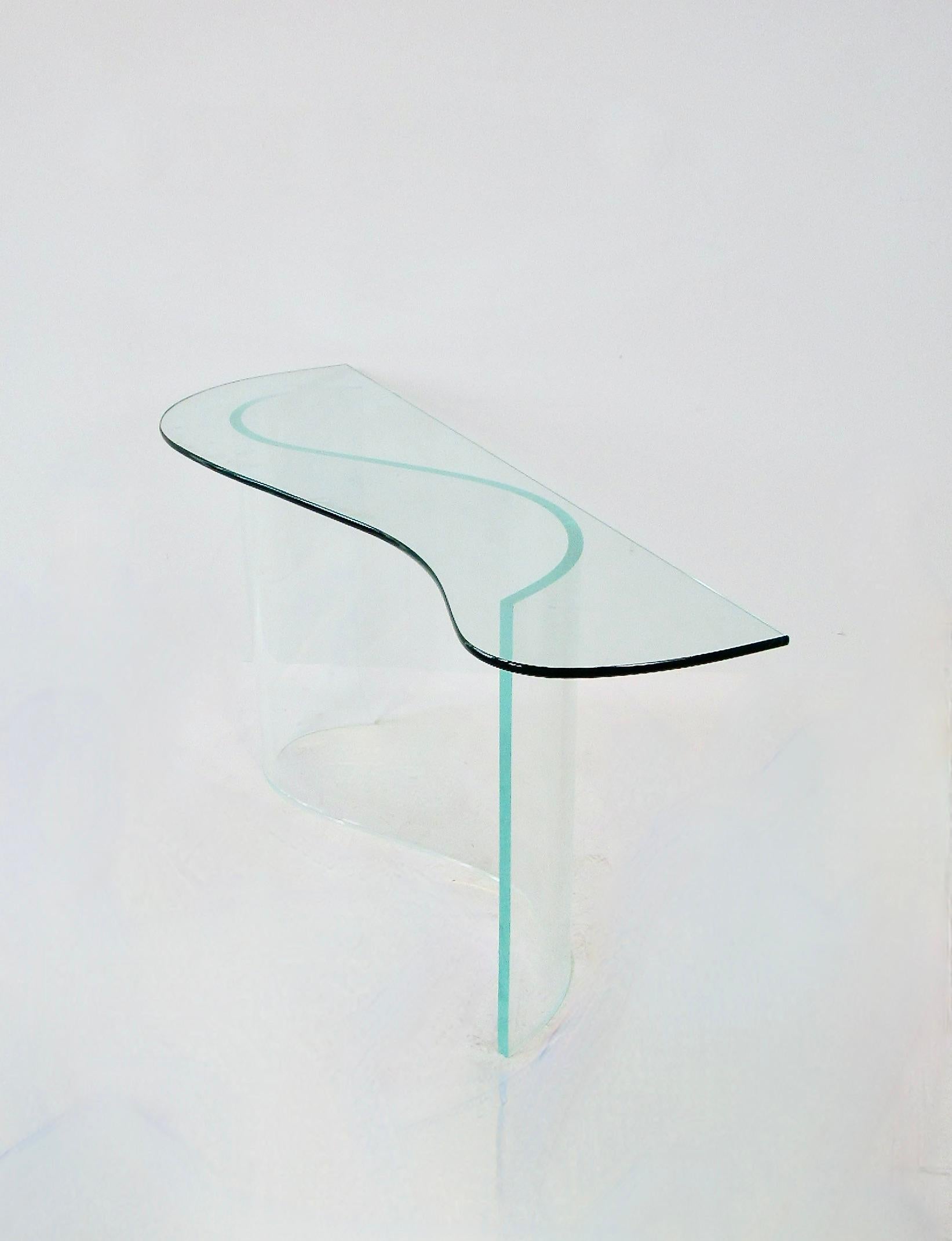 Glass top entryway console table on lucite wave base For Sale 4