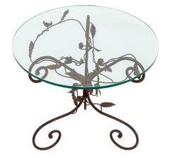 Glass Top Foliate Red Wrought Iron Side Table