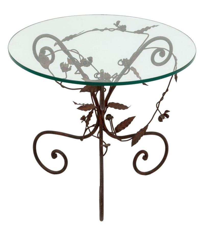 Moderne Table d'appoint en fer forgé rouge feuillagé en vente