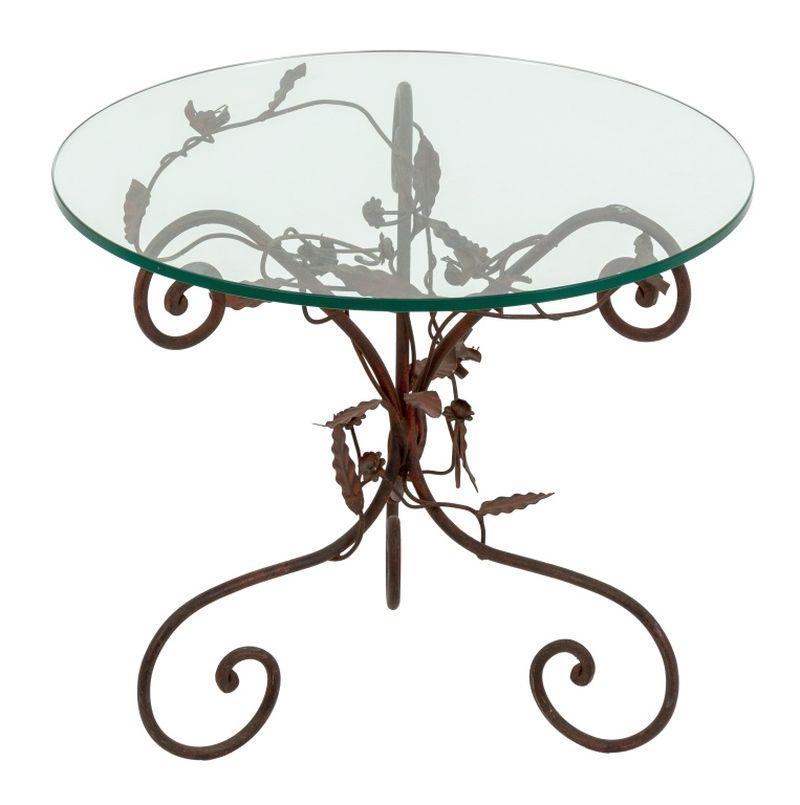 20ième siècle Table d'appoint en fer forgé rouge feuillagé en vente