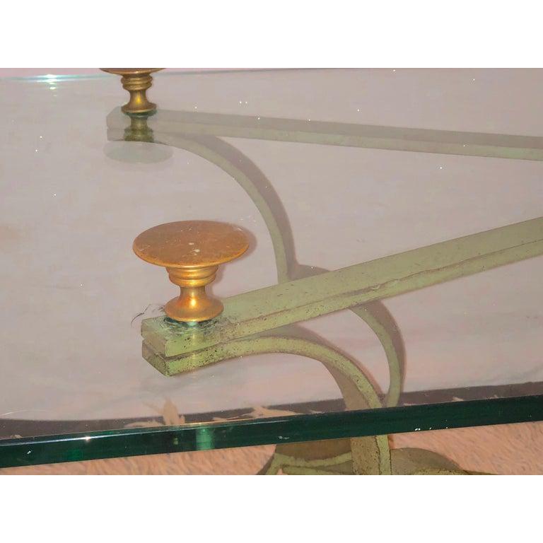 French Neoclassical Style Center or Coffee Table with Glass Top, Brass & Iron  3