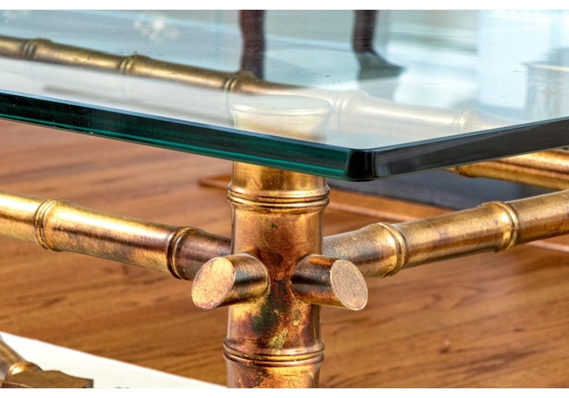 Glass Top Gilt Faux Bamboo Form Cocktail Table For Sale 3