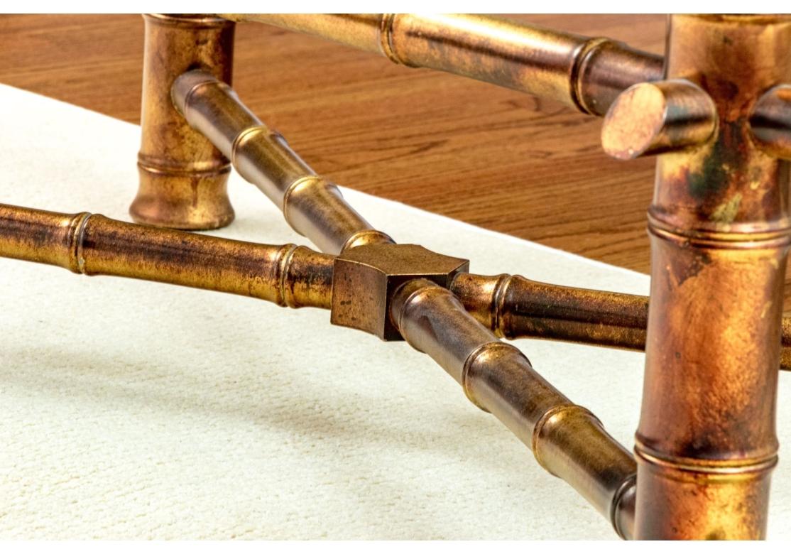 Glass Top Gilt Faux Bamboo Form Cocktail Table For Sale 4
