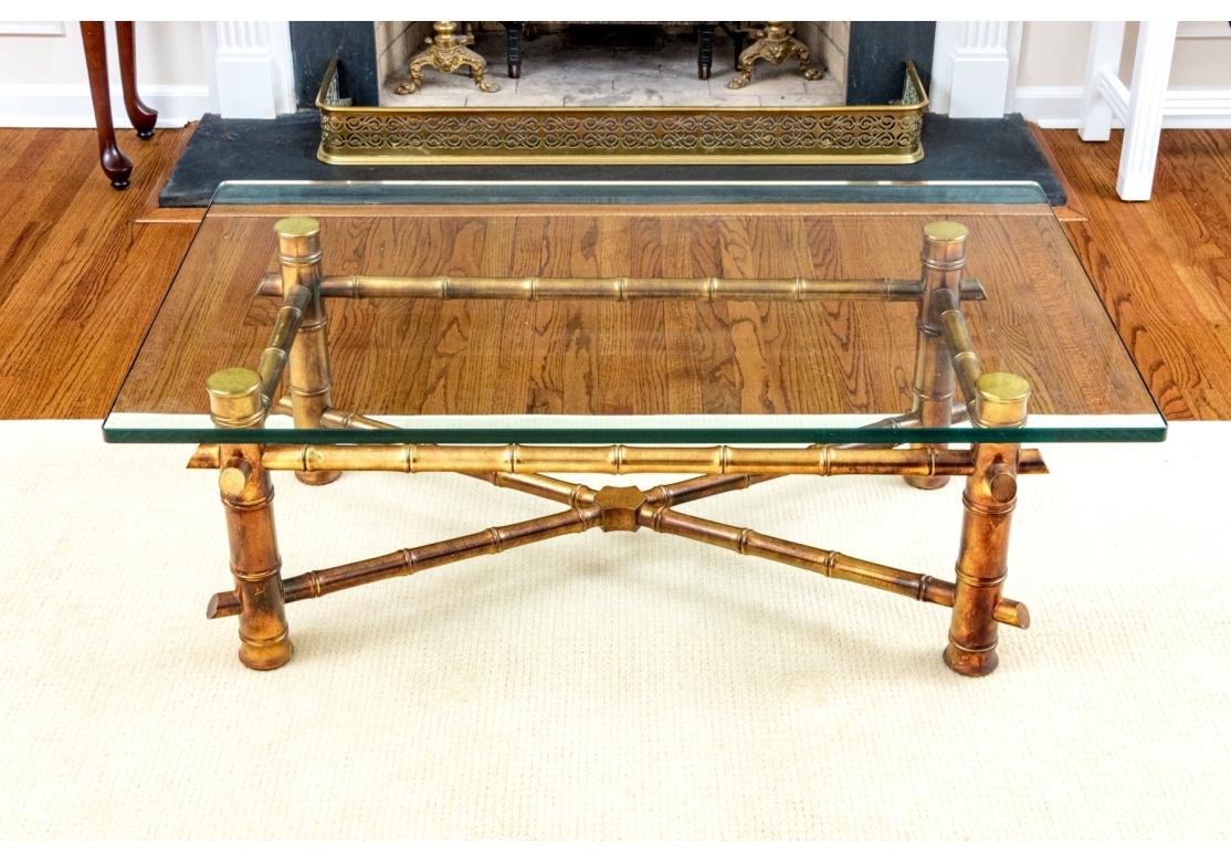 Glass Top Gilt Faux Bamboo Form Cocktail Table For Sale 5