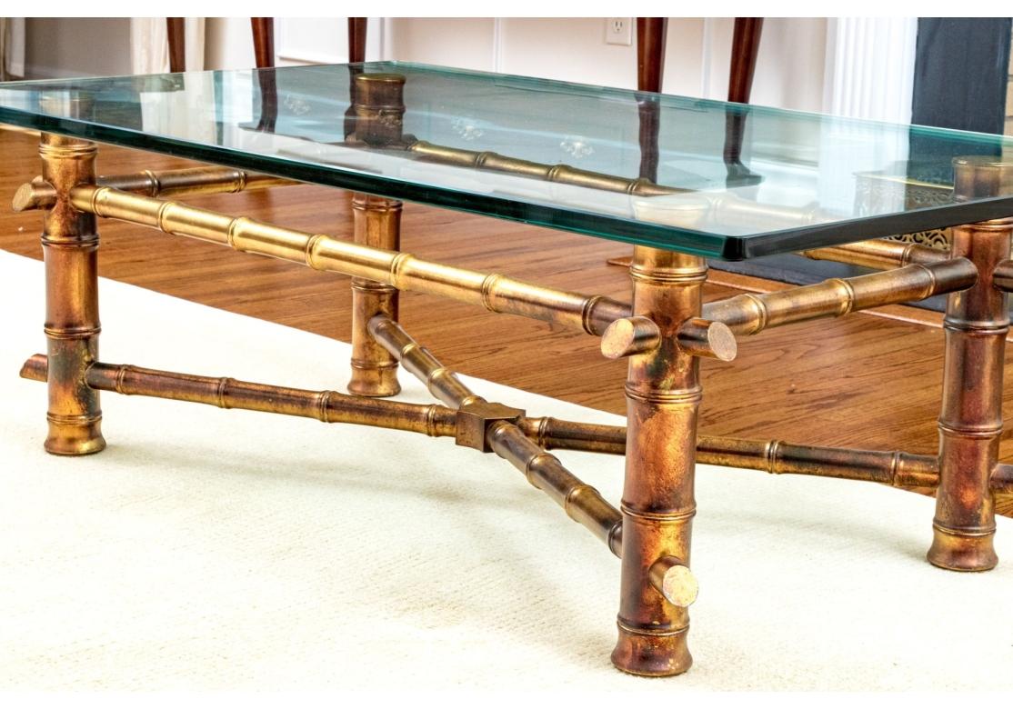 Unknown Glass Top Gilt Faux Bamboo Form Cocktail Table For Sale