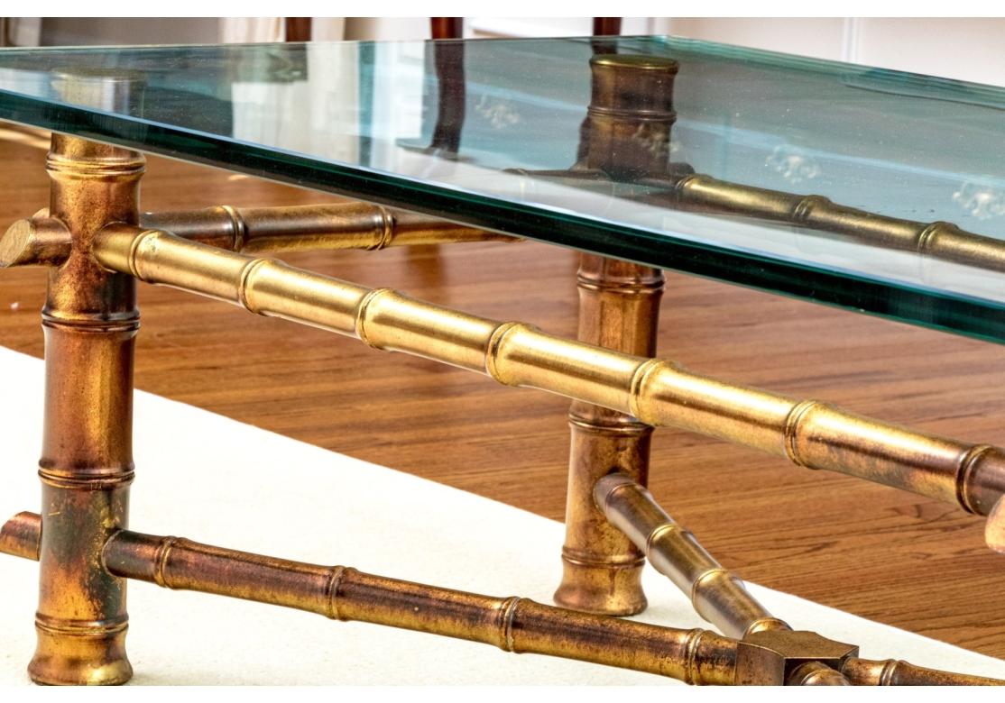 Glass Top Gilt Faux Bamboo Form Cocktail Table In Fair Condition For Sale In Bridgeport, CT