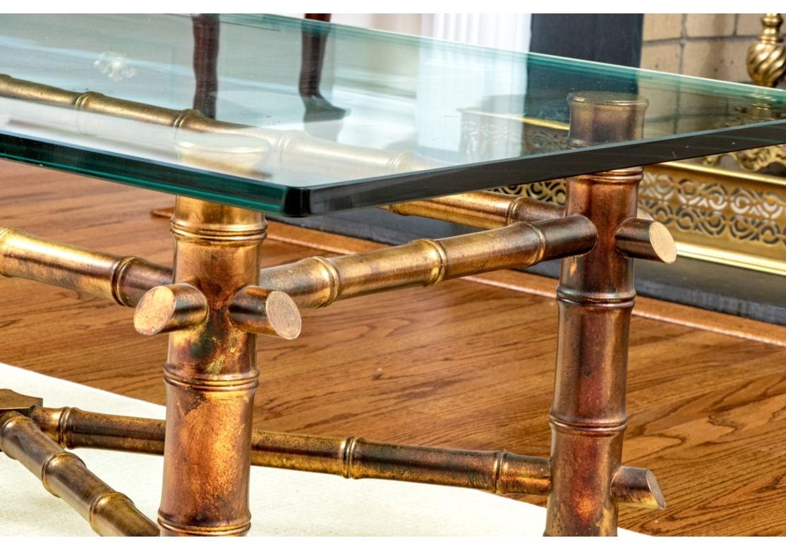 Glass Top Gilt Faux Bamboo Form Cocktail Table For Sale 1