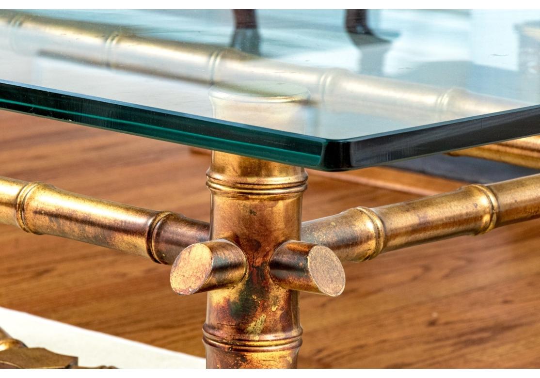 Glass Top Gilt Faux Bamboo Form Cocktail Table For Sale 2