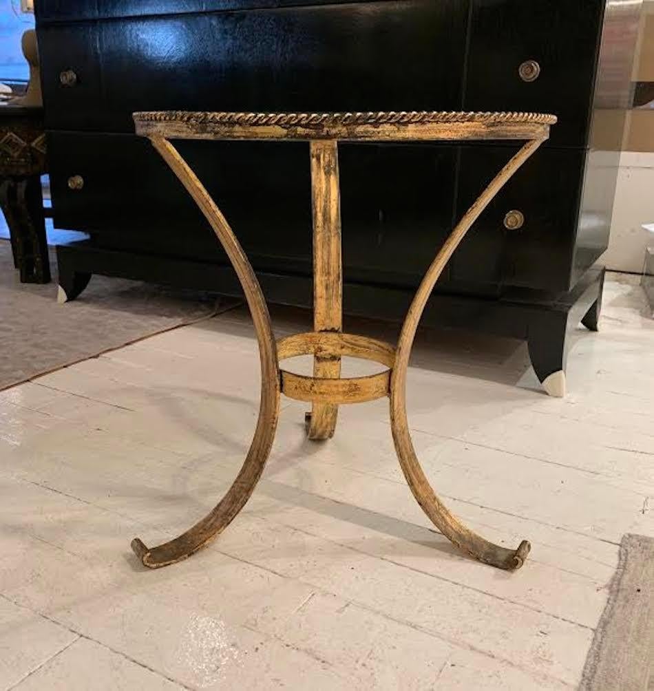 Spanish Gold Gilt Base, Glass Top Round Cocktail Table, Spain, Midcentury
