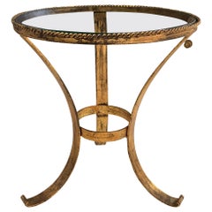 Gold Gilt Base, Glass Top Round Cocktail Table, Spain, Midcentury