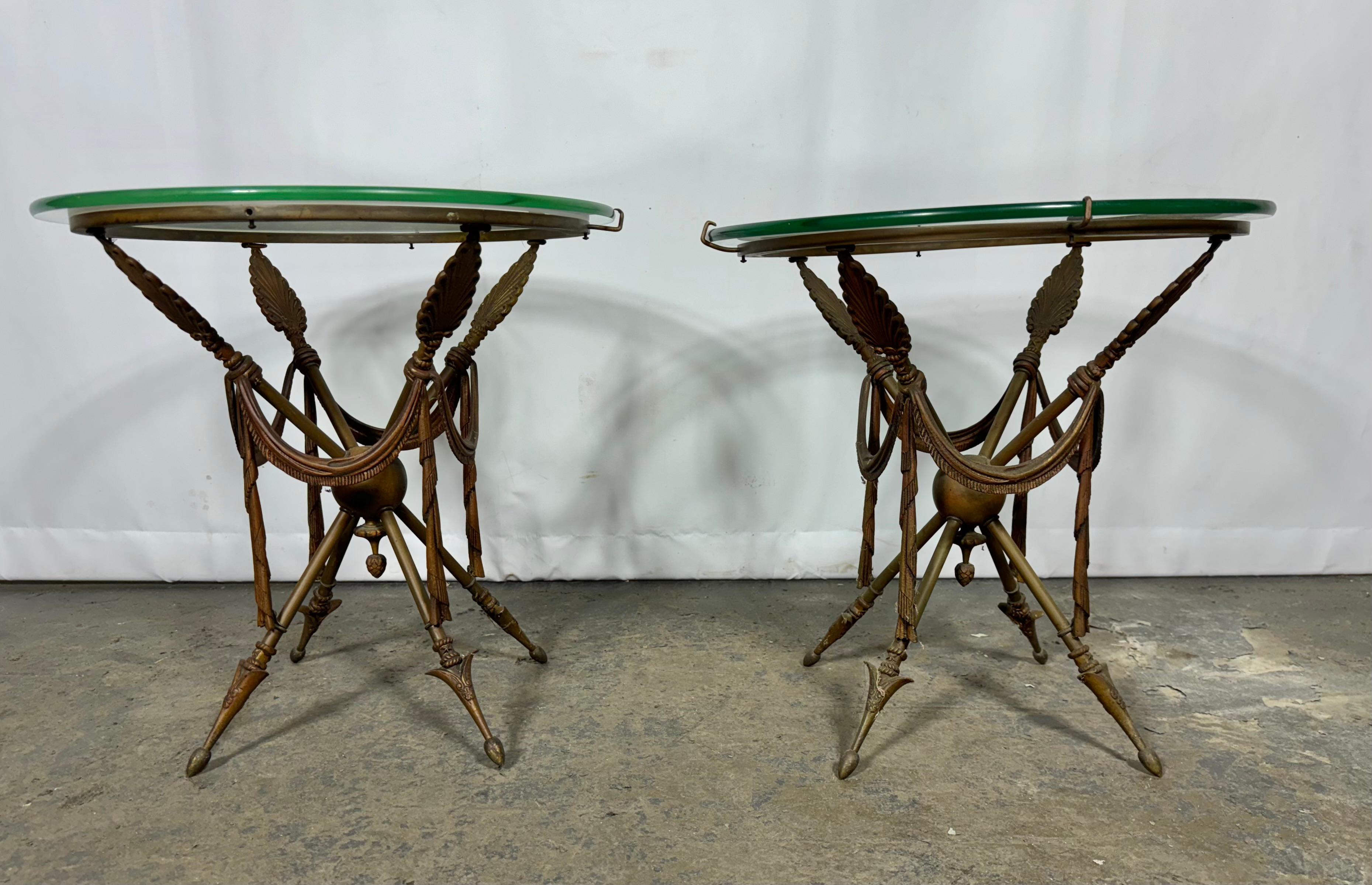 Glass Top Gueridon Bronze Arrow Base End Table Attributed Maison Jansen 3