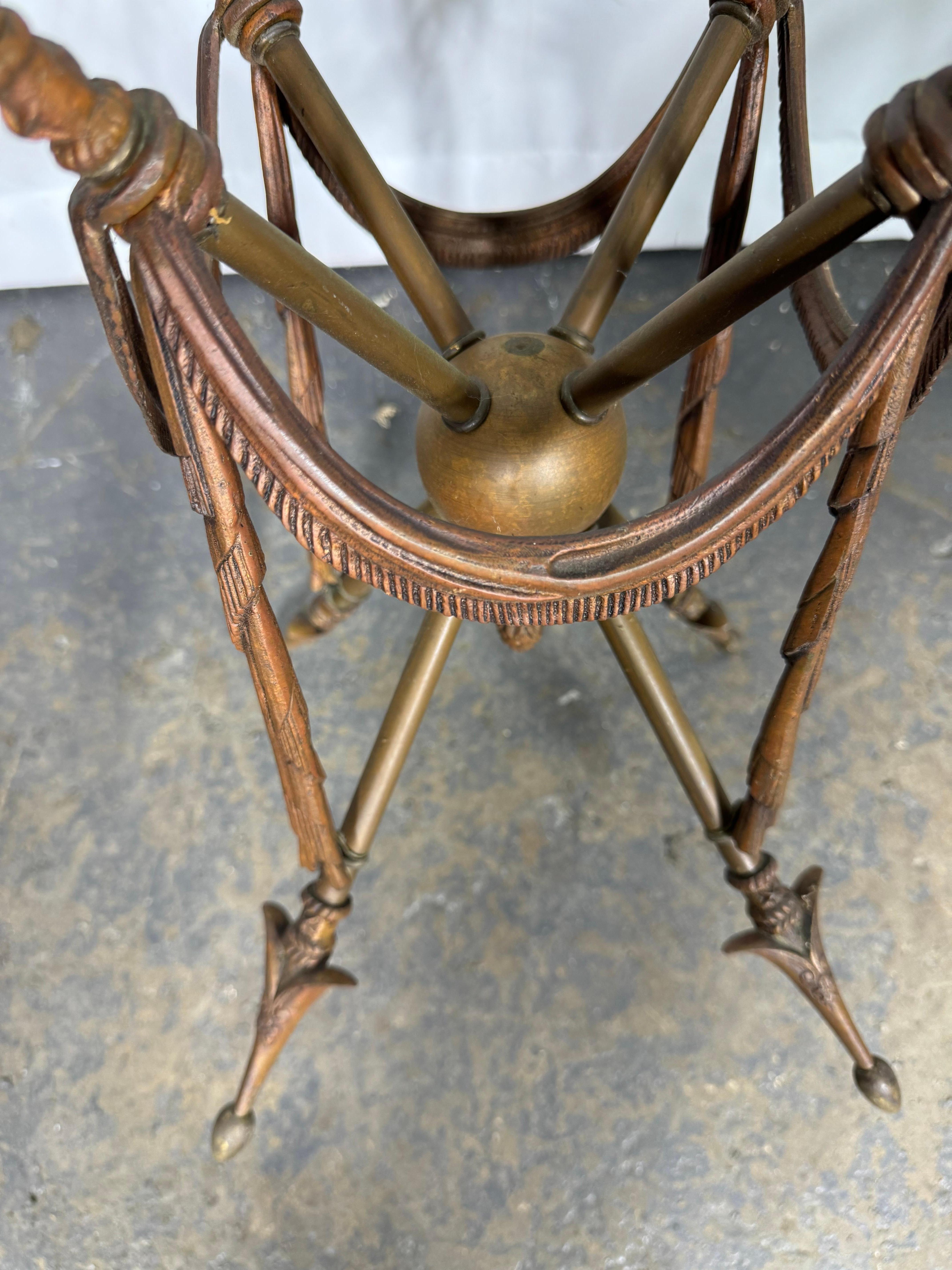 Glass Top Gueridon Bronze Arrow Base End Table Attributed Maison Jansen. ***PLEASE NOTE ****(two avail, priced per table) Wonderful design,, Superior quality and construction,, Retains original finish / patina.