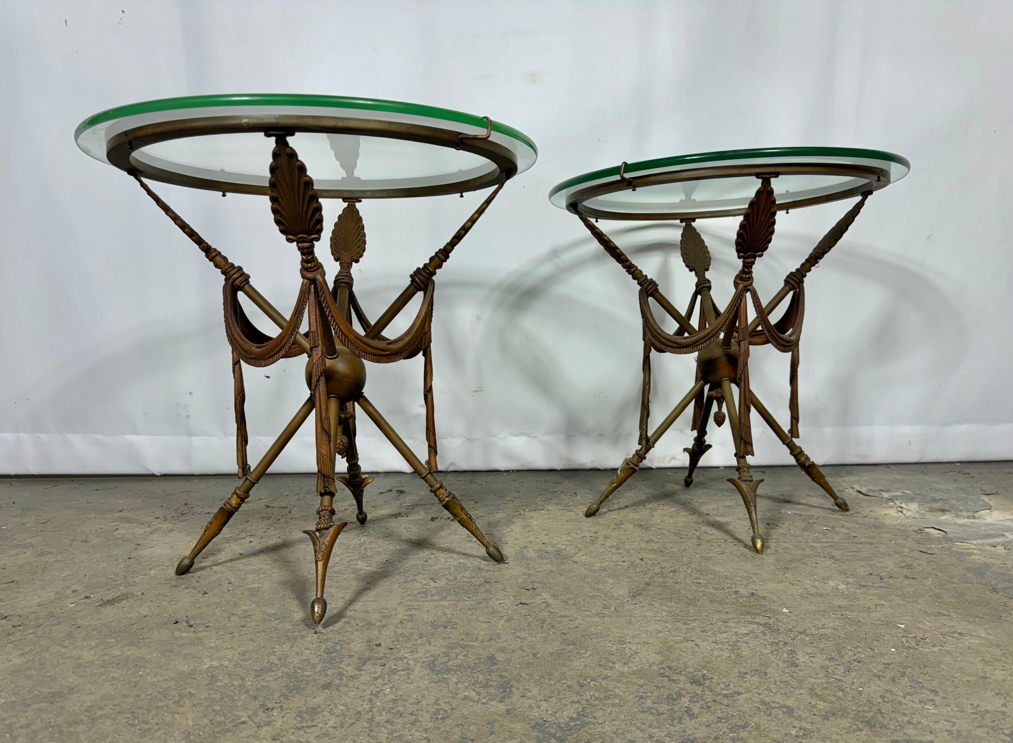 French Glass Top Gueridon Bronze Arrow Base End Table Attributed Maison Jansen