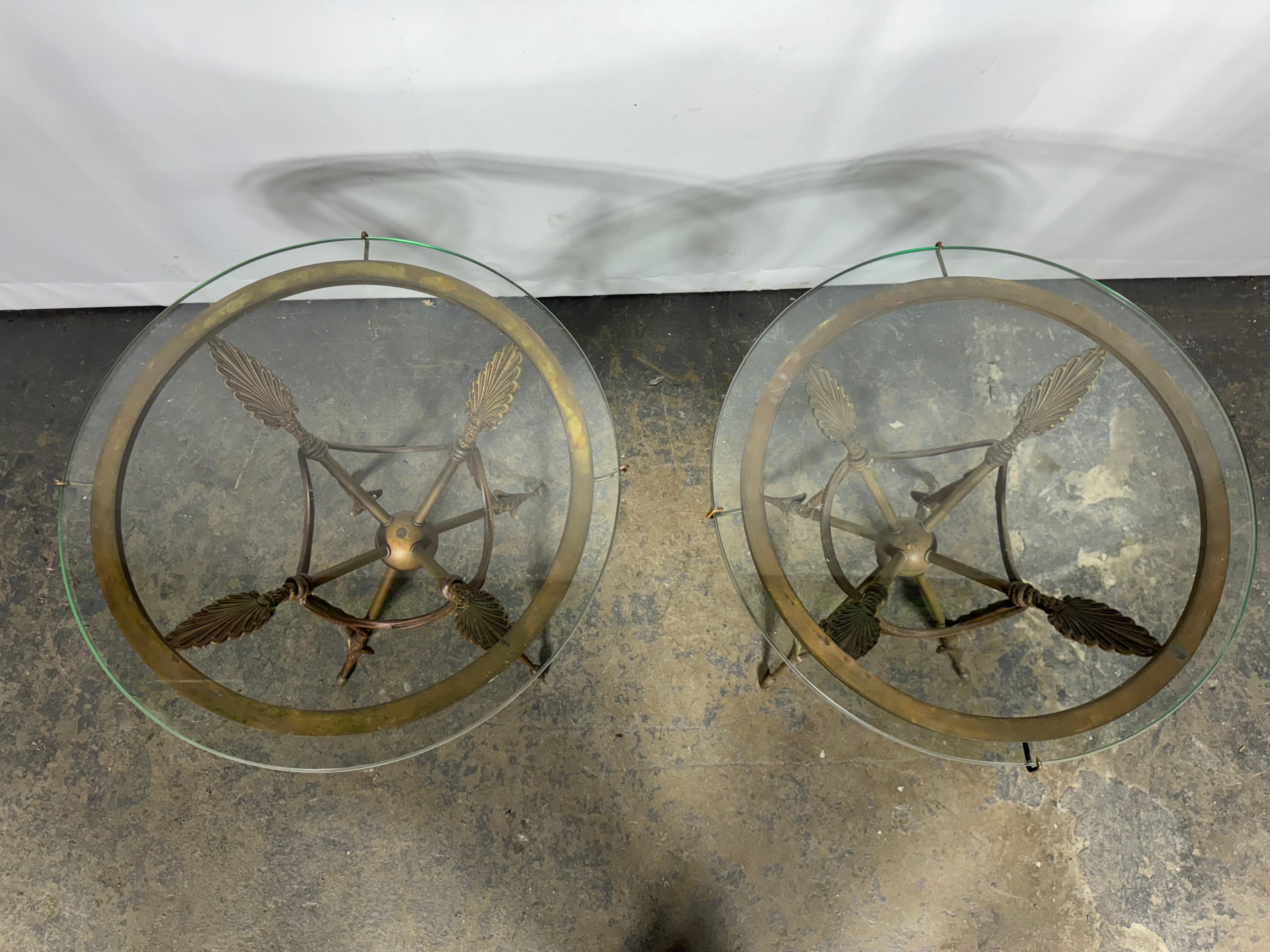 Metal Glass Top Gueridon Bronze Arrow Base End Table Attributed Maison Jansen