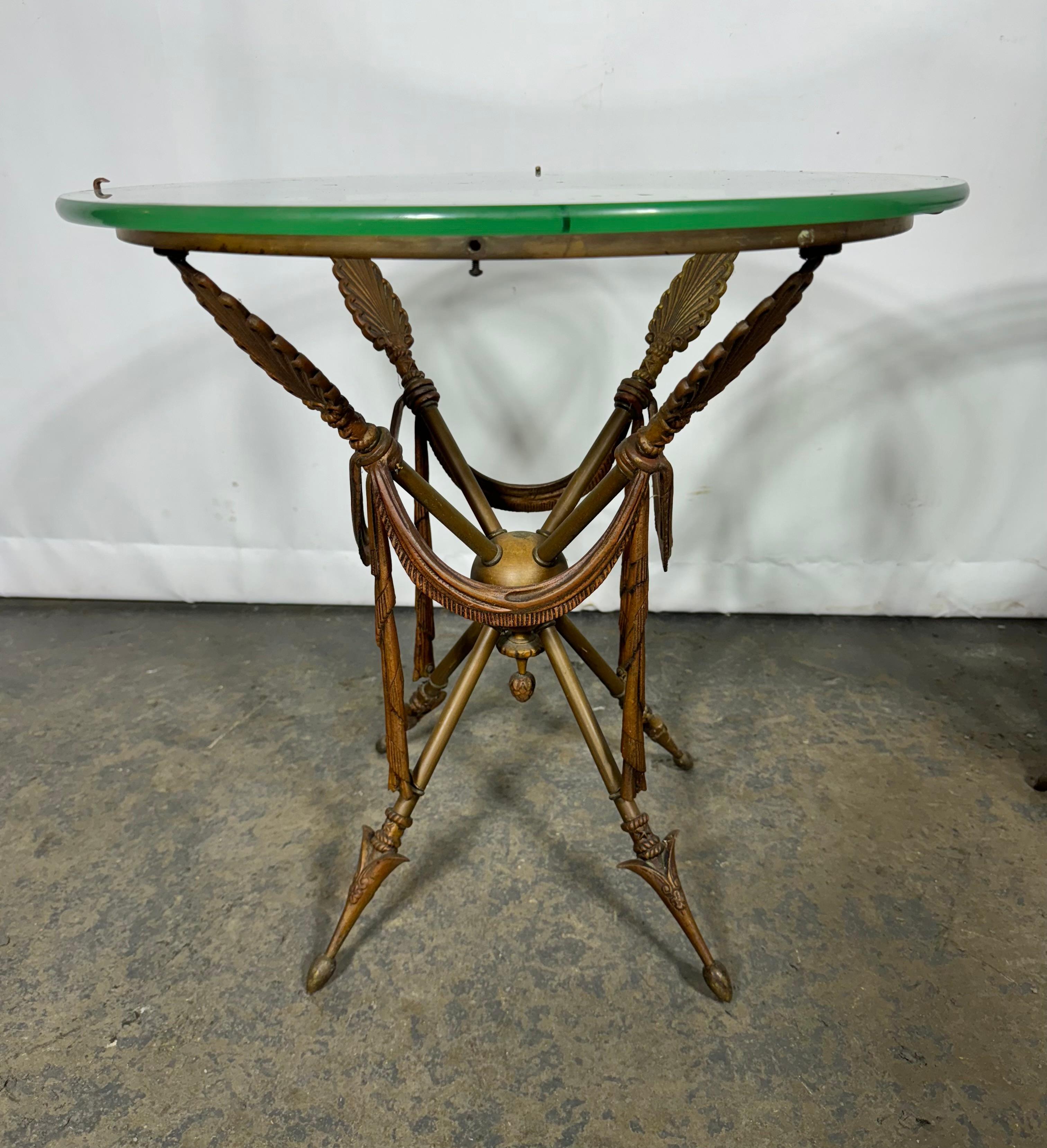 Glass Top Gueridon Bronze Arrow Base End Table Attributed Maison Jansen 1