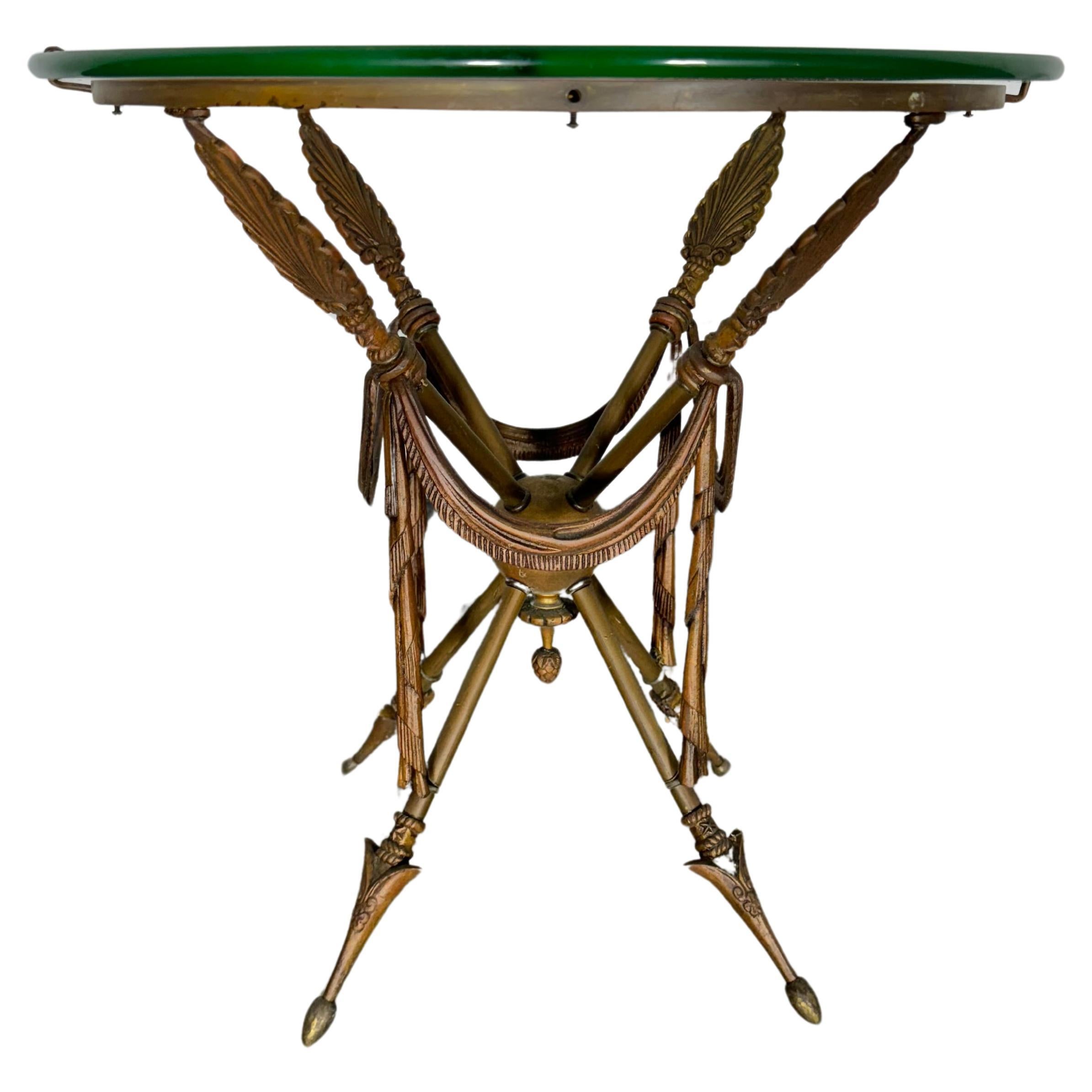 Glass Top Gueridon Bronze Arrow Base End Table Attributed Maison Jansen