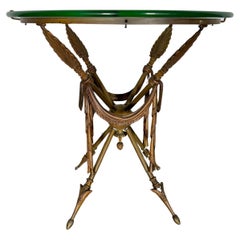 Glass Top Gueridon Bronze Arrow Base End Table Attributed Maison Jansen