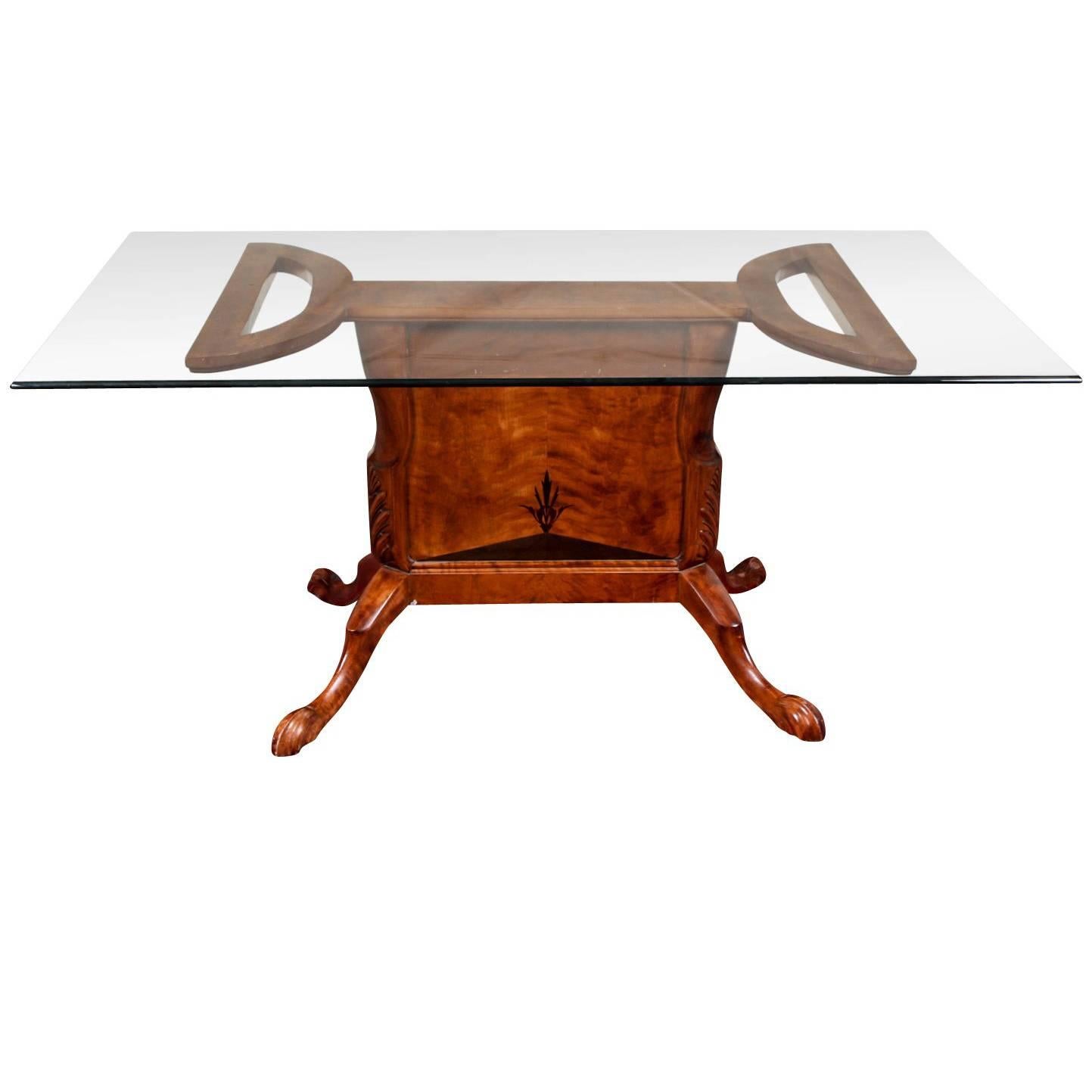 Glass Top Hardwood Dining Table