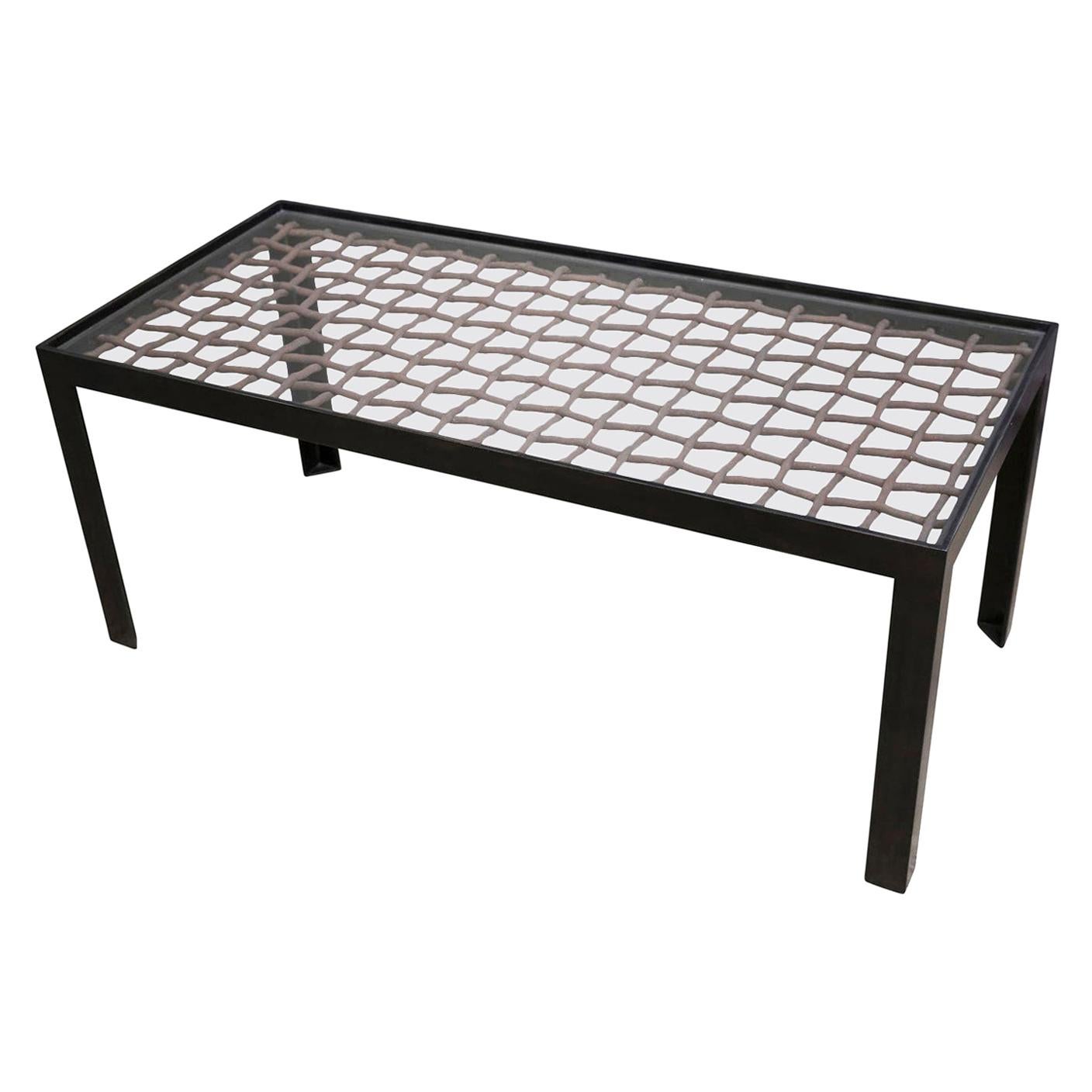 Painted Heavy Cast Iron Coffee Table w/glass top For Sale at 1stdibs