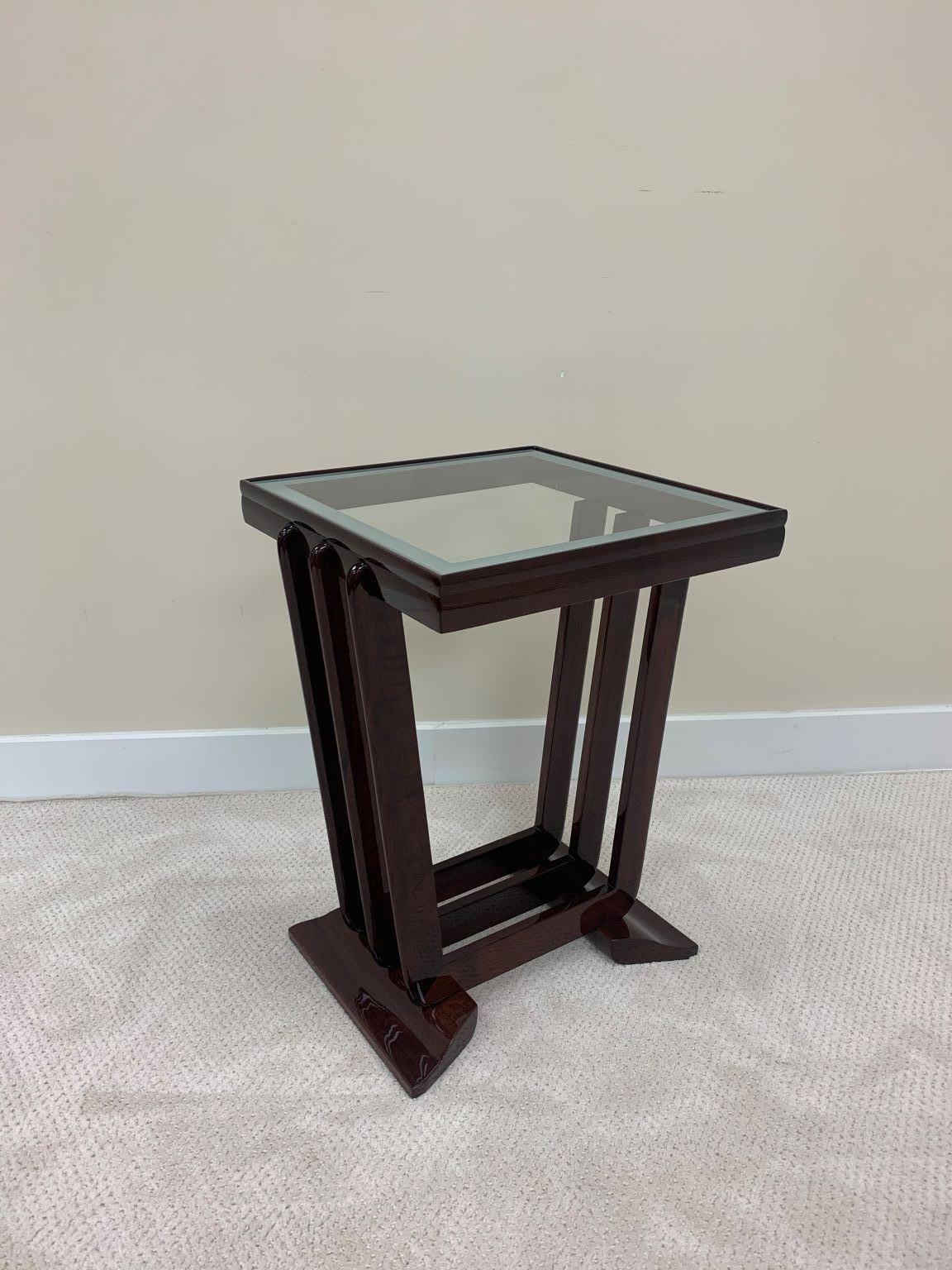 Frosted Glass Top Machine Age Art Deco Speed Band Side Table For Sale