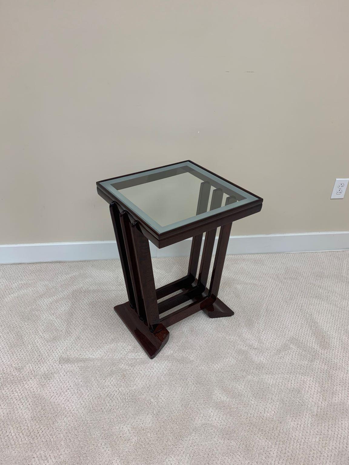 Glass Top Machine Age Art Deco Speed Band Side Table In Excellent Condition In Bernville, PA