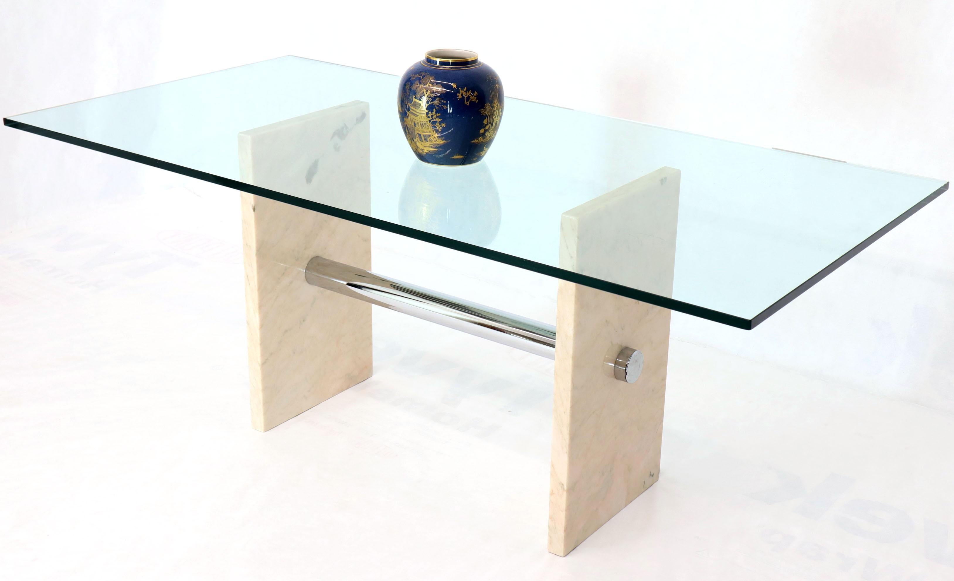 Glass Top Marble and Chrome Base Rectangular Dining Conference Table For Sale 3