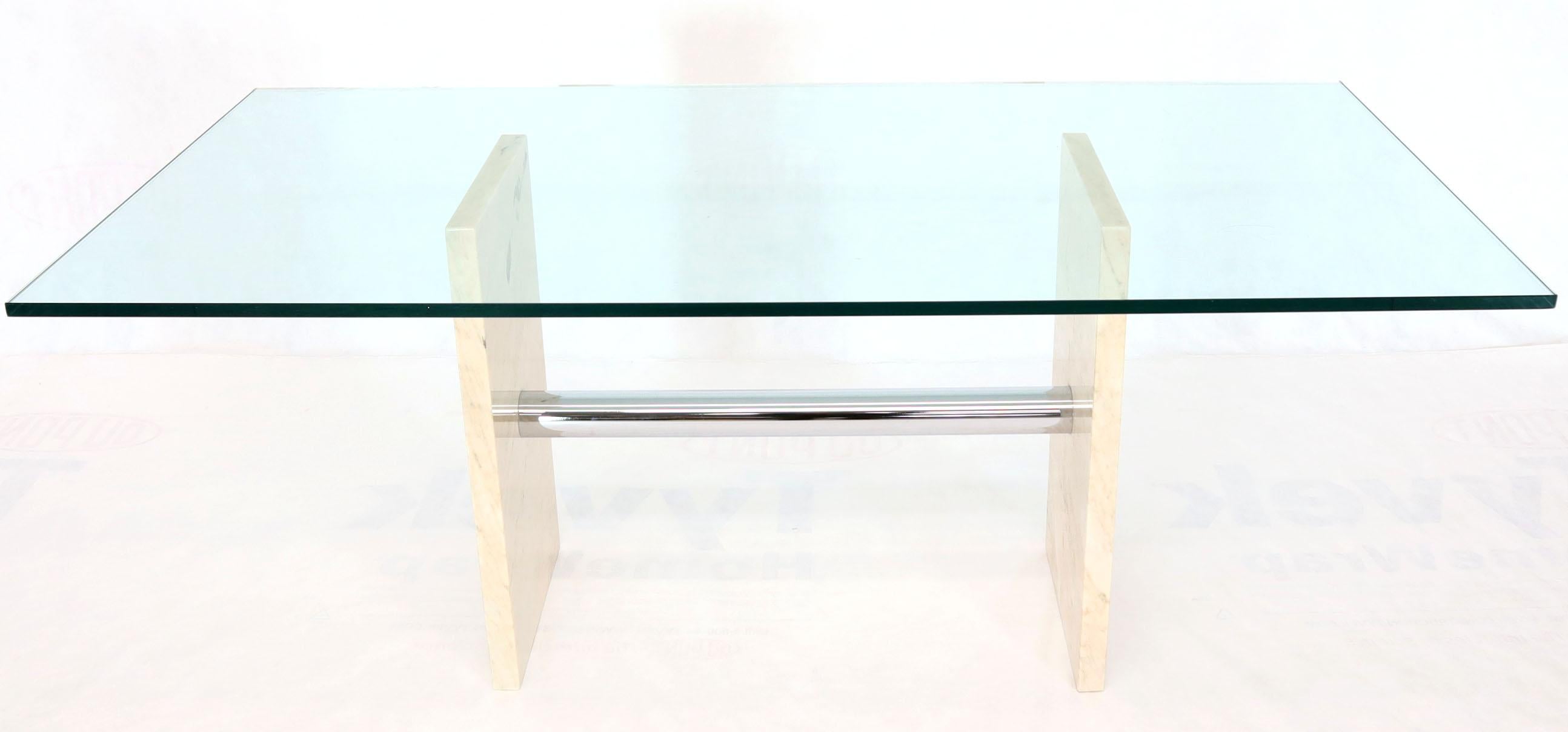 Mid-Century Modern glass chrome marble Pace looking dining or conference table.
The marble is pale pink almost beige in person.