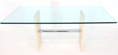 Glass Top Marble and Chrome Base Rectangular Dining Conference Table