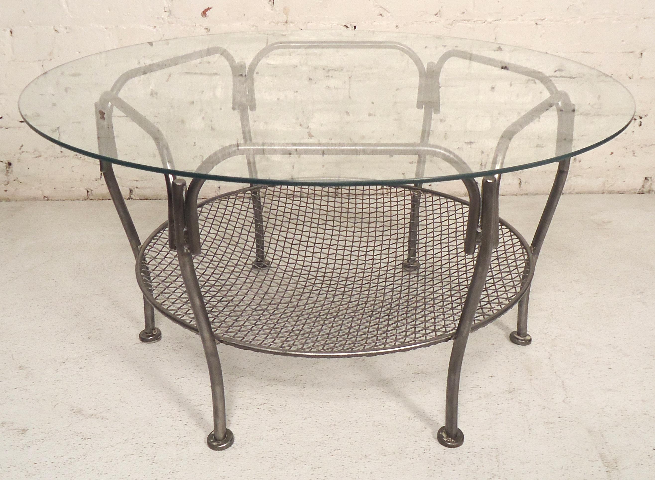 Round table with metal base that has been restored to a bare metal style finish. Base can support a larger glass top.

(Please confirm item location - NY or NJ - with dealer).
 