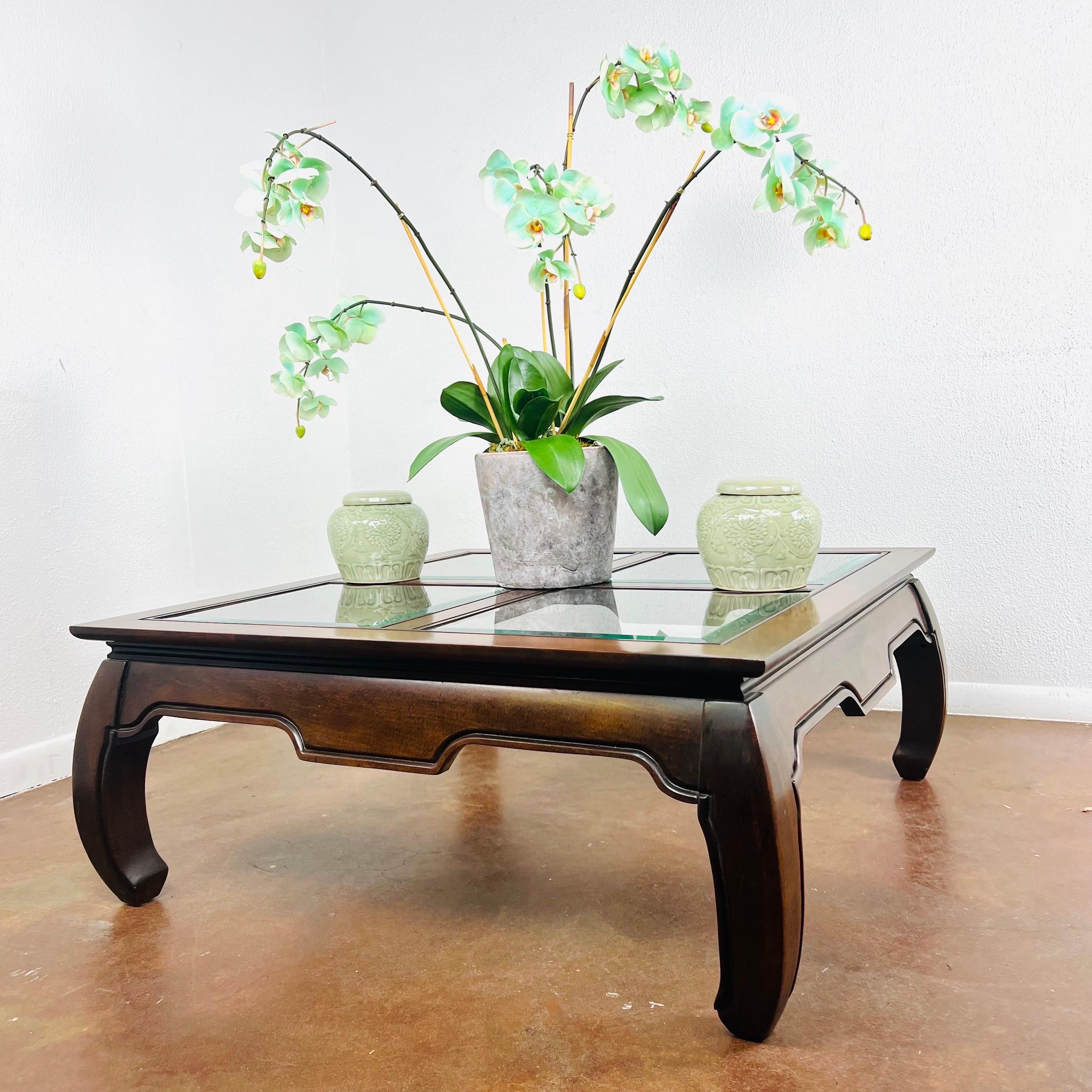 Mid-Century Modern Glass Top Ming Style Coffee Table For Sale