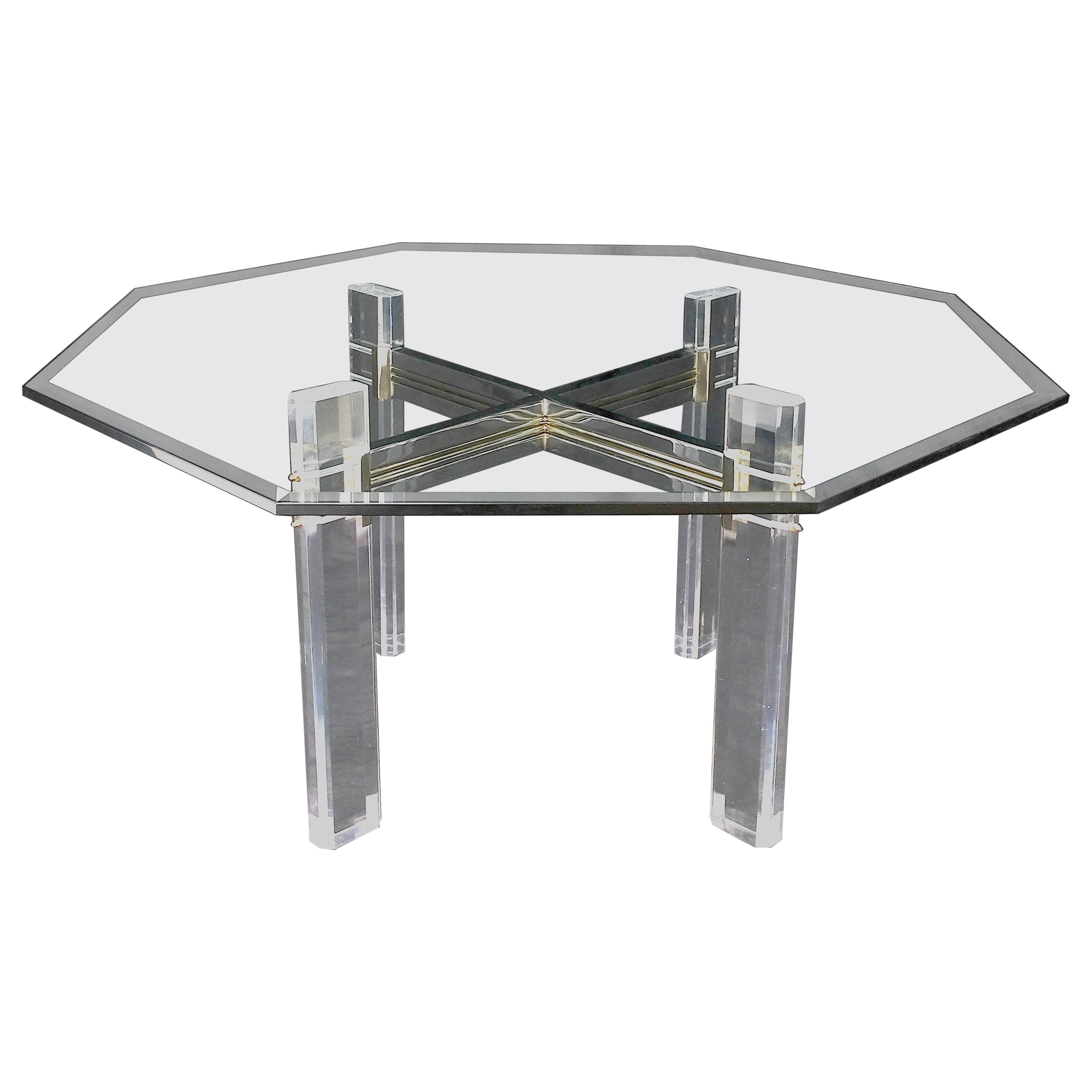 Tavolo da pranzo e conferenza con piano in vetro e forma ottagonale con base in lucite Menta!