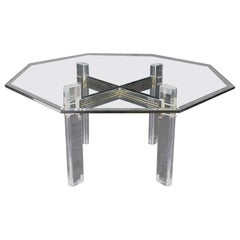 Tavolo da pranzo e conferenza con piano in vetro e forma ottagonale con base in lucite Menta!