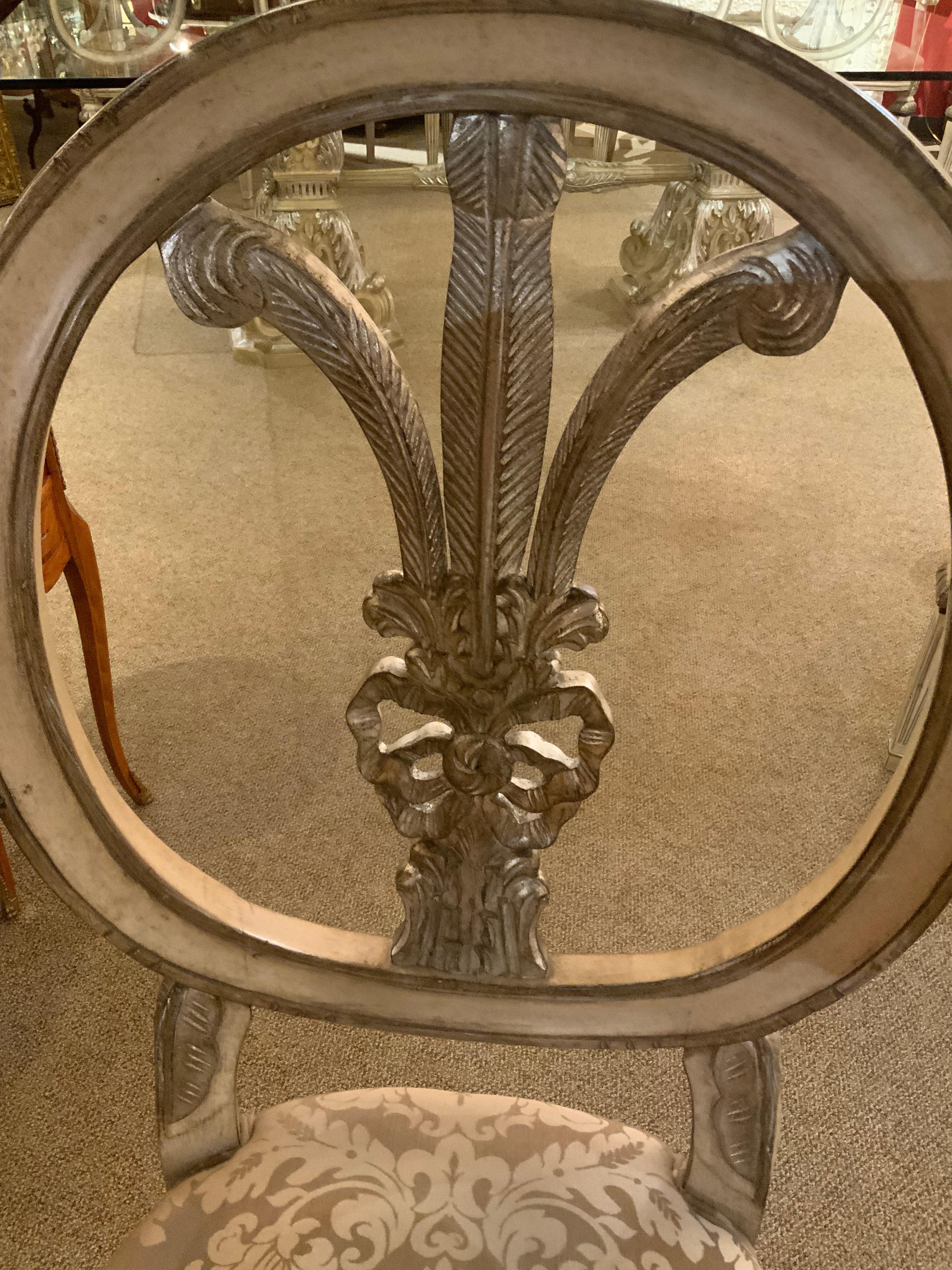 Glass top on silver gilt double pedestal base with ten chairs For Sale 2