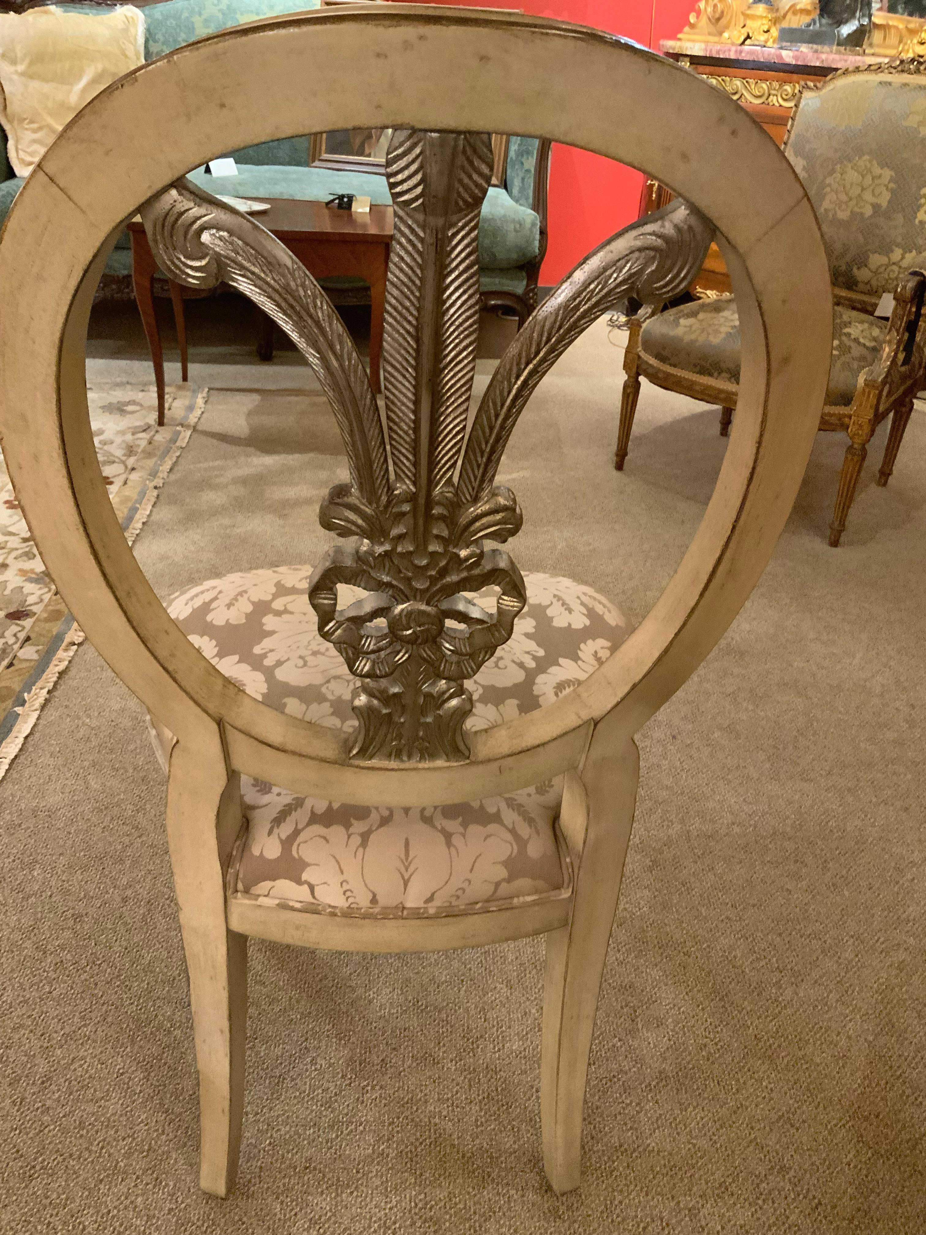 Glass top on silver gilt double pedestal base with ten chairs For Sale 3