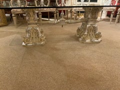 Glass top on silver gilt double pedestal base with ten chairs
