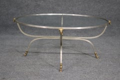 Glass Top Round French Rams Head Maison Jansen Style Coffee Cocktail Table
