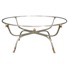 Glass Top Round French Rams Head Maison Jansen Style Coffee Cocktail Table