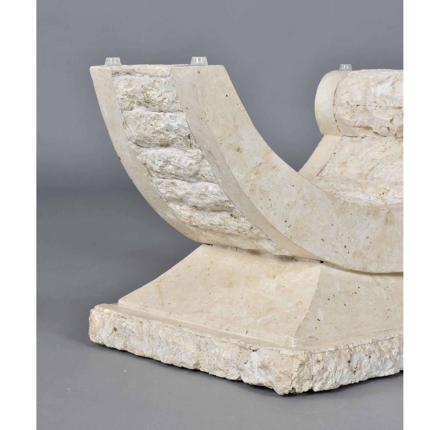 Glass Top Sculptural Post Modern Arched Tessellated Stone Base Coffee Table For Sale 4