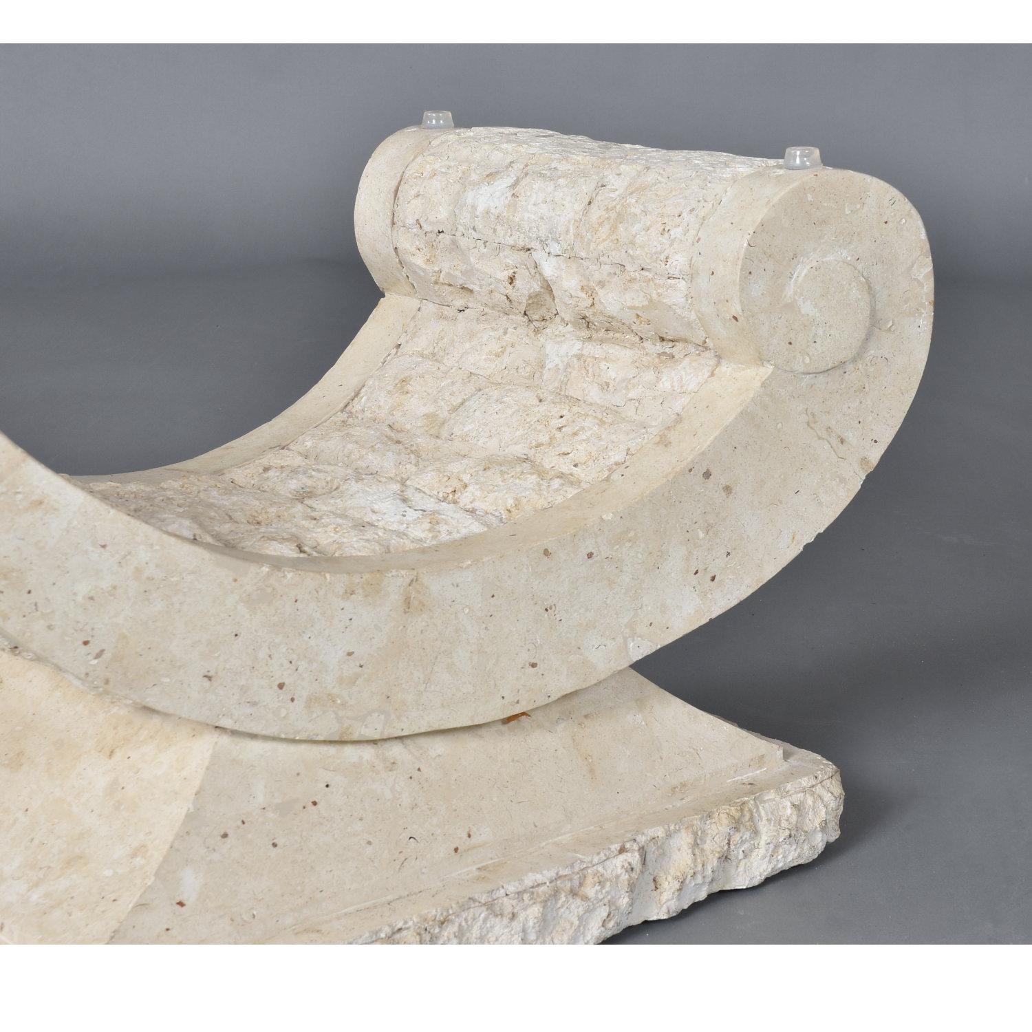 Glass Top Sculptural Post Modern Arched Tessellated Stone Base Coffee Table For Sale 2