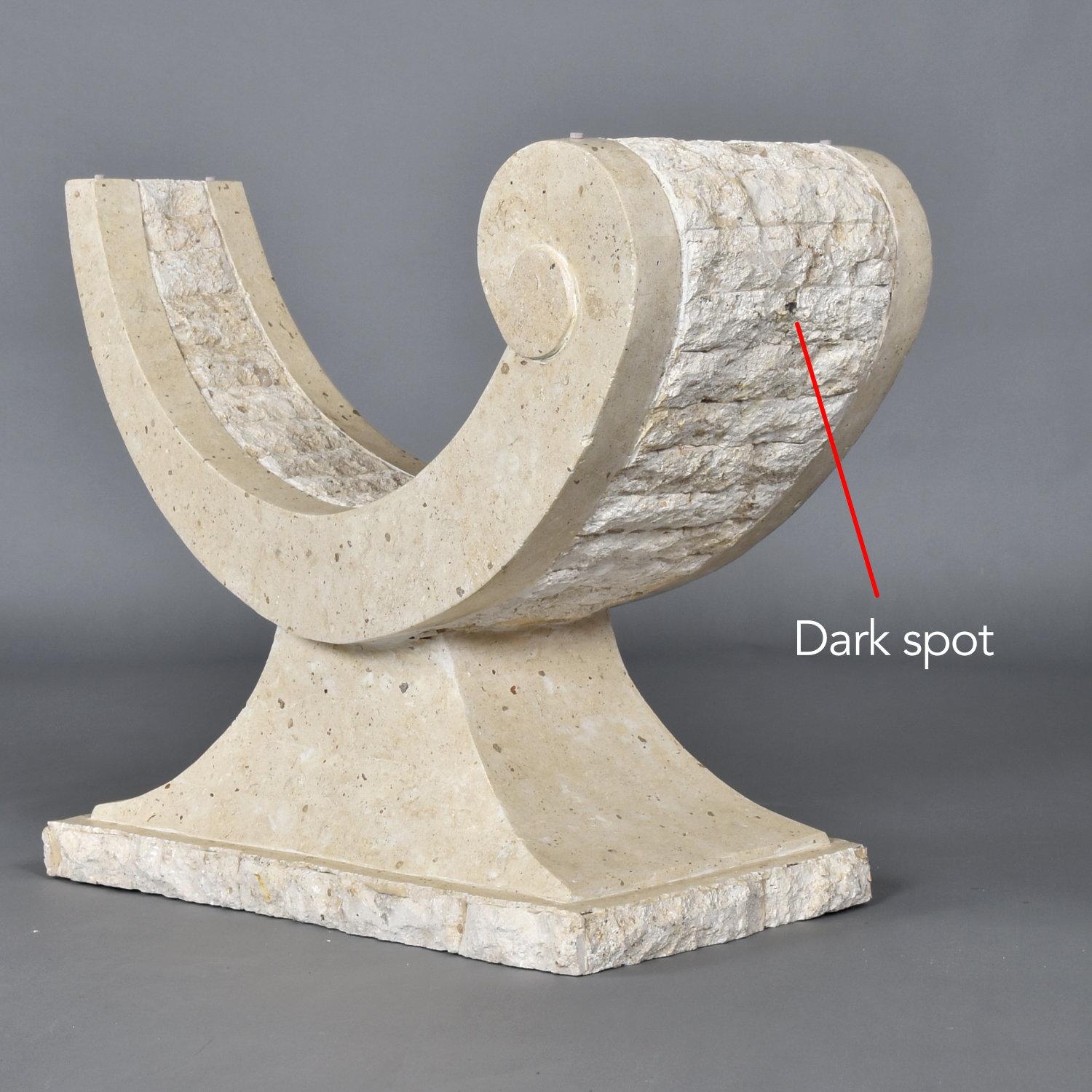 Post-Modern Glass Top Sculptural Post Modern Arched Tessellated Stone Base Console Table For Sale